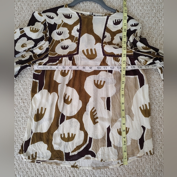 Anthropologie Bl^nk Miranda Peasant Blouse Brown Cream Small - Picture 7 of 13